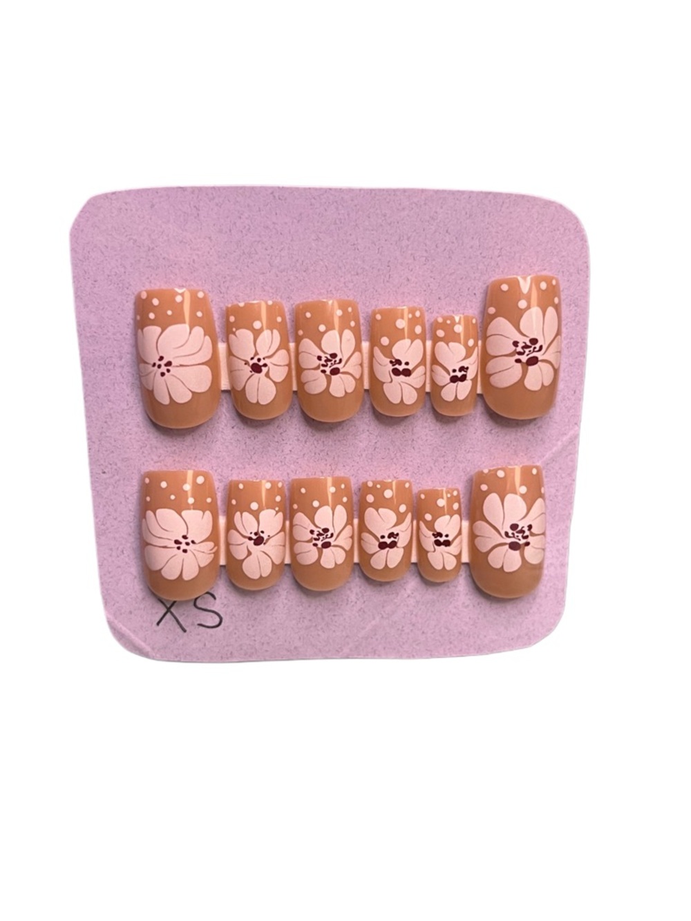 Nude Floral Press-On Nail Set with white Flowers (5 for $20 U pick)